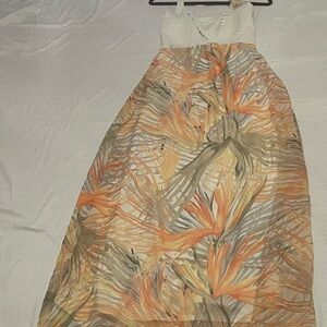 Tropical Elegance Maxi Dress in Orange and Cream